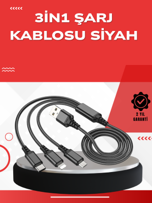 Dayanıklı Metal Başlıklı 3’ü 1 Arada Şarj Kablosu – Tüm Cihazlarla Uyumlu
