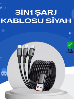 Evrensel 3 Başlıklı Şarj Kablosu – iPhone Huawei Samsung İçin