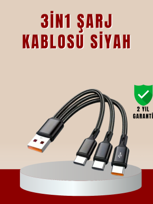 3’ü 1 Arada Hızlı Şarj Kablosu – iOS Android Type-C Uyumlu