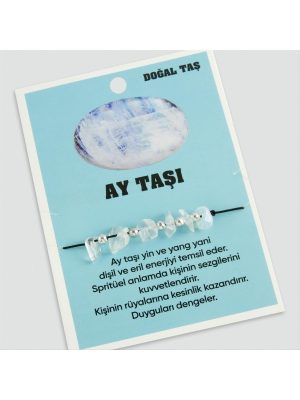 Ay Taşı Doğaltaşlı İp Bileklik-Açık Mavi