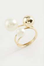 Yuvarlak İnci Metal Yüzük-Sarı - Görsel 2