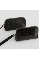 Karışık Desenli Siyah Dikdörtgen Deri Cüzdan-Siyah