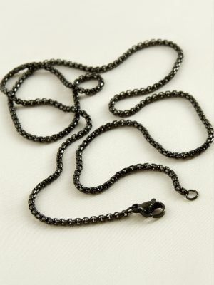 Kare Zincir Çelik Kolye 45 cm-Siyah