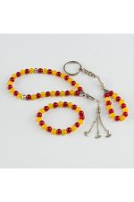 3' lü Doğal Taş Set Anahtarlık,Bileklik,Tesbih-Kırmızı