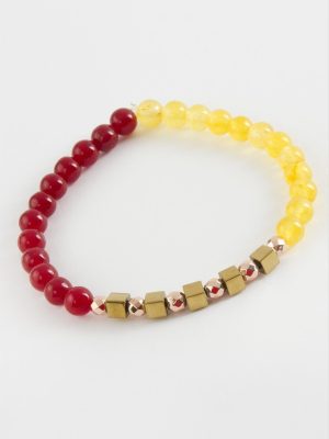 Sarı Kırmızı Doğaltaş Bileklik 6 mm-Kırmızı