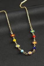 Papatya Kristal Taşlı Mineli Kolye-Renkli