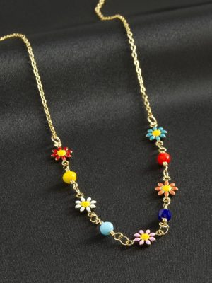 Papatya Kristal Taşlı Mineli Kolye-Renkli