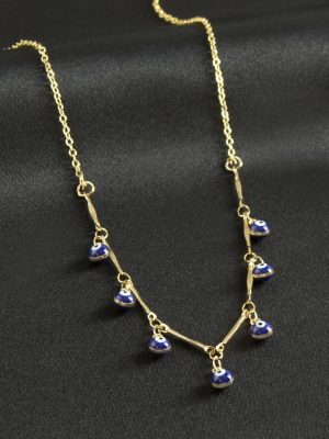 Top Nazarlı Mineli Kolye-Mavi