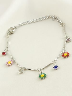 Papatya Taşlı Mineli Bileklik-Gümüş Rengi