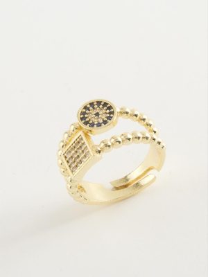 Kare Nazar Taşlı Yüzük-Gümüş Rengi