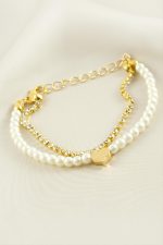 Kalp Şerit Taşlı İnci Bileklik-Sarı - Görsel 2