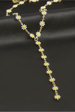 Papatya Mineli Çelik Y Kolye-Sarı