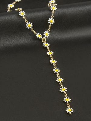 Papatya Mineli Çelik Y Kolye-Sarı