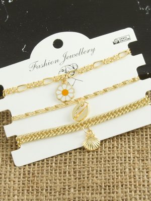 3 Adet Papatya Trend Zincir Bileklik-Sarı