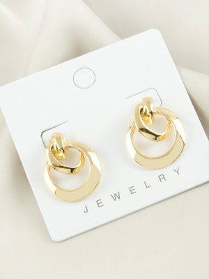 Halka Örgülü Yeni Sezon Metal Küpe-Sarı