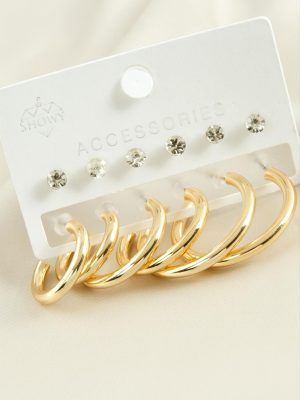 12 Adet Boru Taşlı Halka Küpe-Sarı