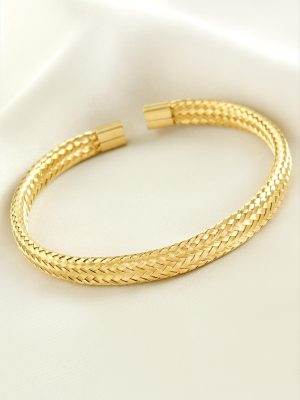 Örgülü Lüks Çelik Kelepçe Bileklik-Sarı