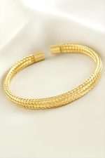 Örgülü Lüks Çelik Kelepçe Bileklik-Sarı - Görsel 2