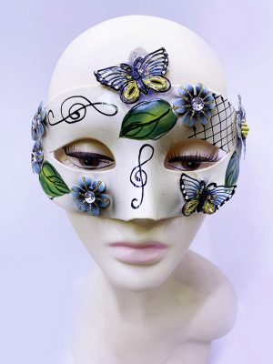 Kelebek ve Çiçek İşlemeli Venedik Maskesi Siyah Renk 10x18 cm