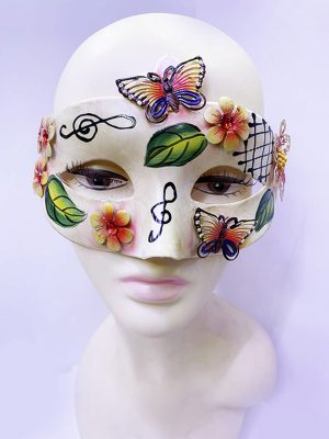 Kelebek ve Çiçek İşlemeli Venedik Maskesi Kırmızı Renk 10x18 cm