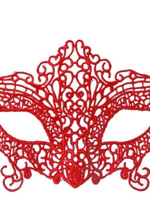 Kırmızı Renk Dantel Örgü İşlemeli Parti Maskesi Model 3