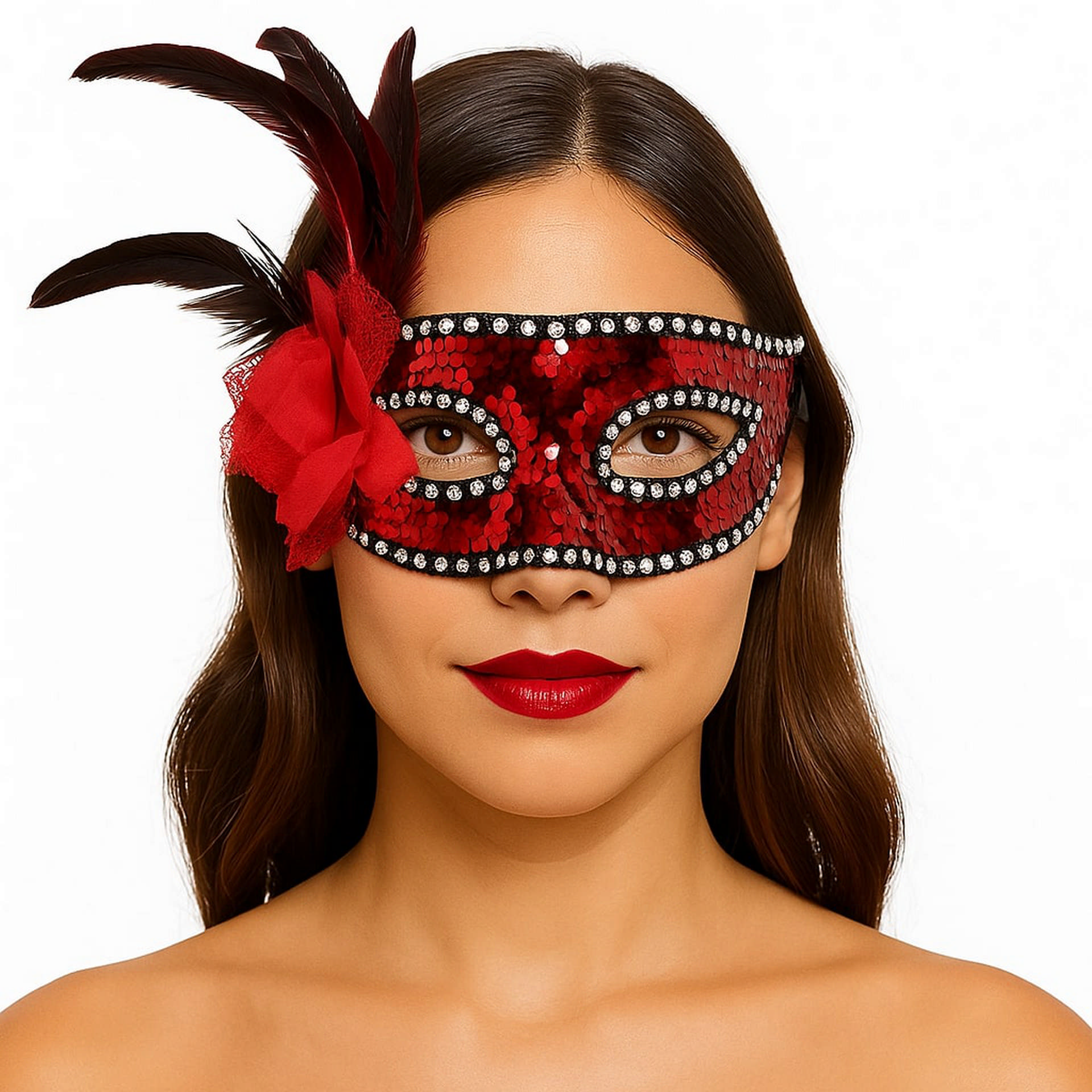 1220890_kirmizi-renk-yandan-tuylu-gullu-gumus-tasli-pullu-maske-20x22-cm-resim-4743.jpg Kırmızı Renk Yandan Tüylü Güllü Gümüş Taşlı Pullu Maske 20x22 cm - Görsel 1