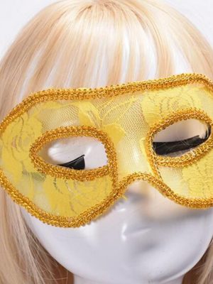 Dantel Tül Malzemeden İmal Sarı Renk Balo Parti Maskesi Venedik