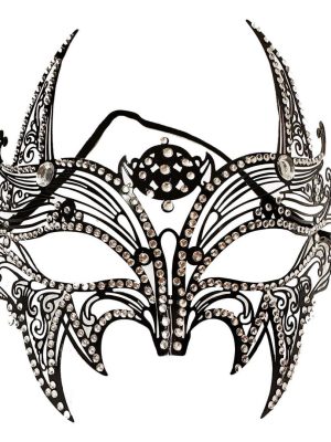 Siyah Renk Lazer Kesim Üzeri Kristal Taşlı Metal Lüks Maske Balo Parti