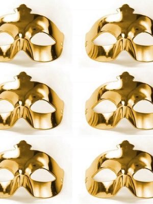 Altın Metalize Renk Düz Balo Parti Maskesi 6 Adet