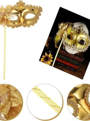 Altın Işıltılı Tutmalı Fotoğraf Çekimi Maskesi 18x29 cm