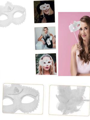Beyaz Işıltılı Tutmalı Fotoğraf Çekimi Maskesi 18x29 cm
