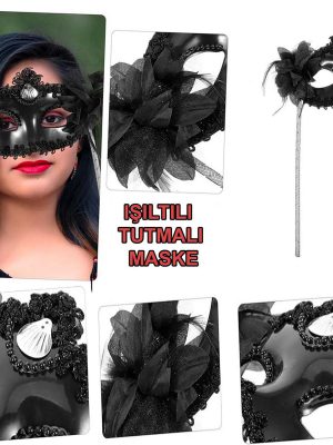 Siyah Işıltılı Tutmalı Fotoğraf Çekimi Maskesi 18x29 cm