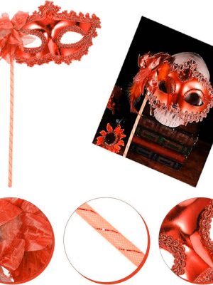 Kırmızı Işıltılı Tutmalı Fotoğraf Çekimi Maskesi 18x29 cm