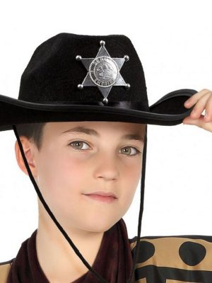 Çocuk Kovboy Şapkası Sheriff Şapkası Siyah Renk
