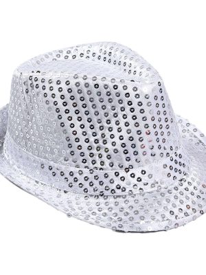 Çocuk Boy Gümüş Payetli Şapka Gösteri Şapkası Michael Jackson Şapkası 54 No