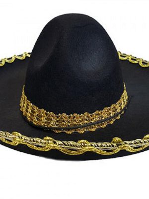 Altın Renk Şeritli Meksika Mariachi Latin Şapkası 55 cm Çocuk