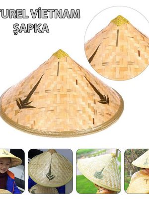 Naturel Renk Cambodia Kamboçyalı Vietnam Şapkası PVC Hasır