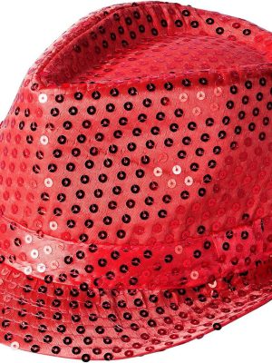 Disko Star Kırmızı Payetli Fötr Şapka Yetişkin Boy