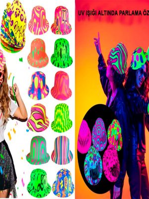 Farklı Desenlerde Plastik Neon UV Işık Parti Şapkası 1 Adet