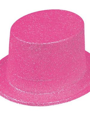 Floresan Pembe Renk Simli Uzun Fötr Melon Şapka 12 cm