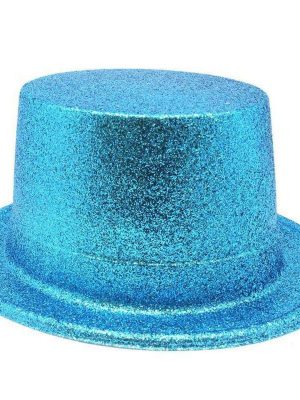 Floresan Mavi Renk Simli Uzun Fötr Melon Şapka 12 cm