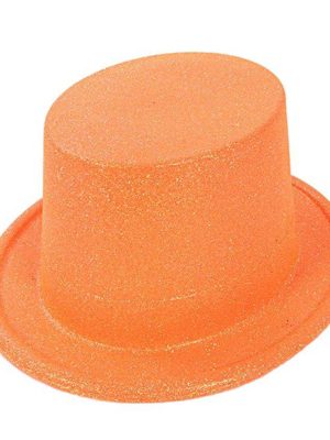 Floresan Turuncu Renk Simli Uzun Fötr Melon Şapka 12 cm