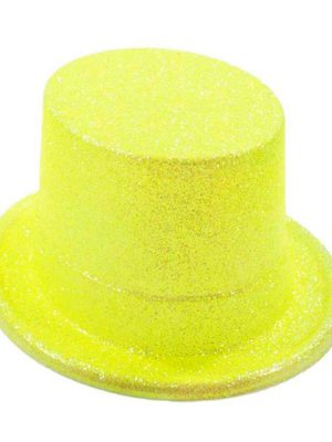 Floresan Sarı Renk Simli Uzun Fötr Melon Şapka 12 cm