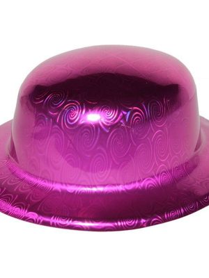 Pembe Renk Hologramlı Plastik Yuvarlak Melon 27x24 cm