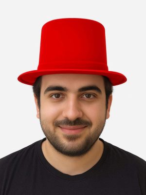 Kırmızı Renk Plastik Nubuk Kadife Flok Kaplama Fötr Şapka 11 cm