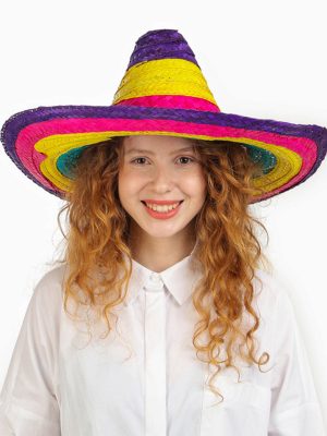 Sombrero Meksika Şapkası Renkli Örme Hasır Çocuk Boy