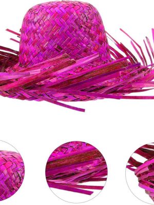 Tropikal Parti Pembe Fuşya Hasır Hawaii Şapkası 13x36 cm