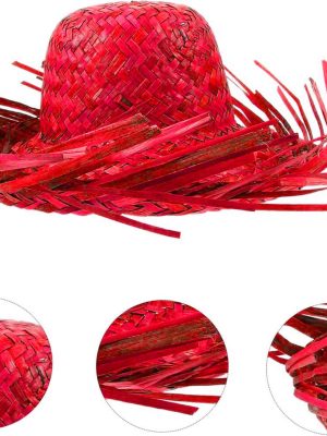 Tropikal Parti Kırmızı Hasır Hawaii Şapkası 13x36 cm
