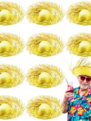 Tropikal Parti Sarı Hasır Hawaii Şapkası 13x36 cm