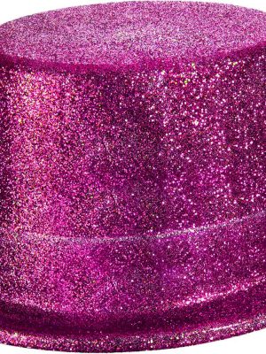 Fuşya Pembe Renk Parıltılı Simli Fötr Silindir Parti Şapkası